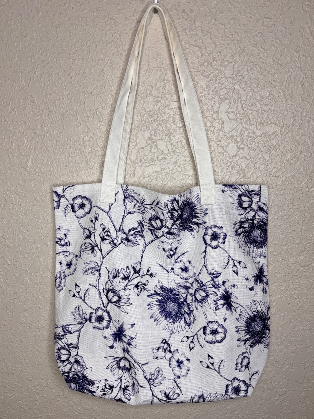 Chico's French Blue White Floral Cotton Tote Bag